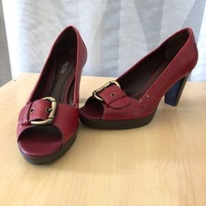 NWOT Nicole Red Leather Open-toed Pumps 7.5